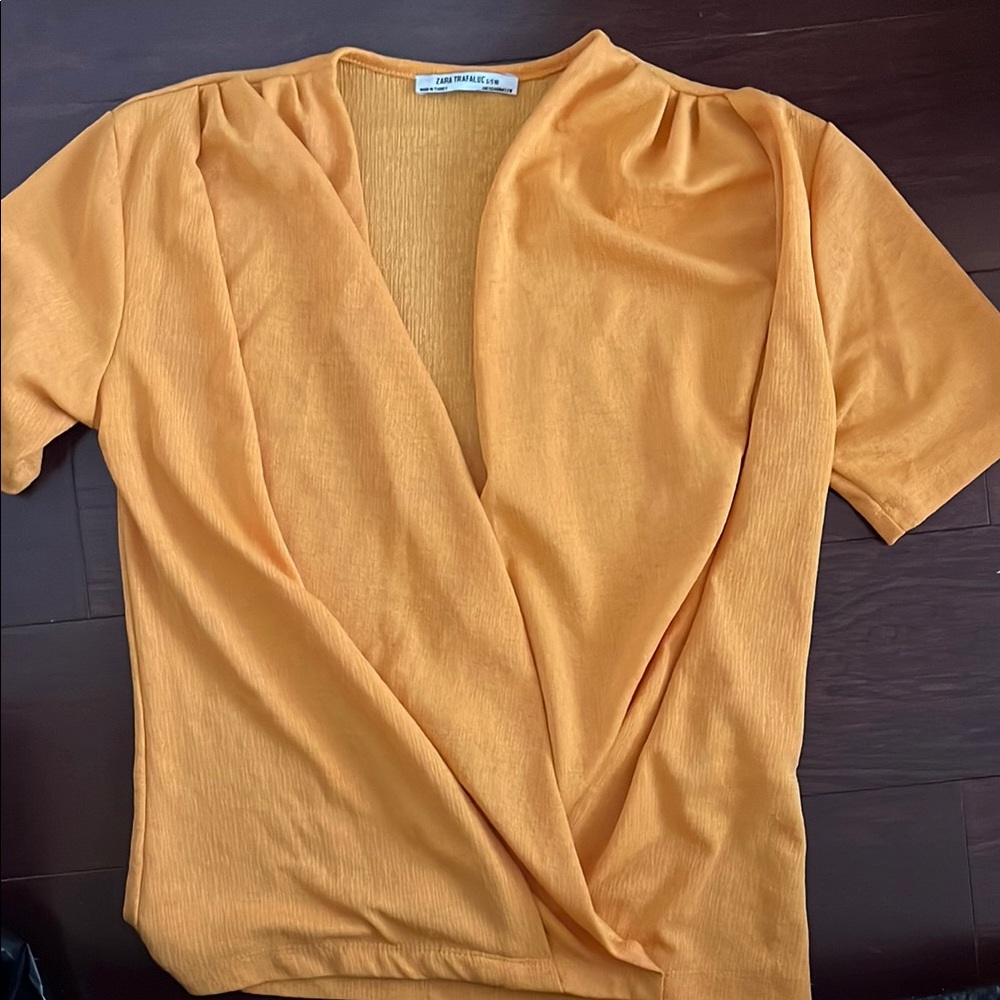 Zara Yellow Wrap Blouse Short Sleeve